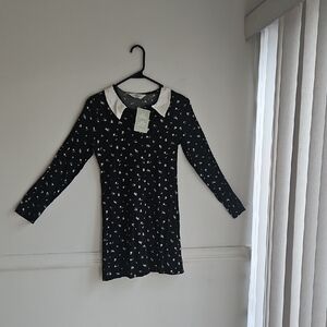 H&M Black Floral Girls Dress Size 12/14 with White Accents
